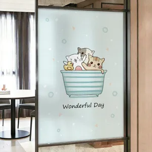 Cute cartoon cats privacy frosted glass film detail for bathroom windows or glass doors