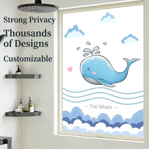 Cartoon Whale Frosted Glass Window Film Static Cling Privacy Protector Waterproof Sunscreen Decorative Sticker For Home Bathroom Kitchen