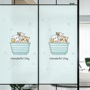 Decorative cute cartoon cats frosted privacy window film with Wonderful Day text for home glass