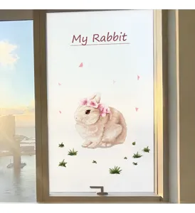 Cute frosted window film with rabbit design for privacy and sun protection decoration