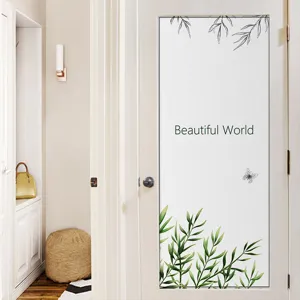 Pellicola smerigliata per vetri con piante e scritta Beautiful World su porta
