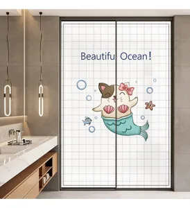 Matte Sichtschutzfolie mit süßem Meerjungfrau-Katzen-Design für Badezimmerfenster