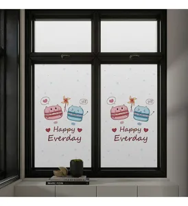 Macro view of cute cat macaron frosted window film for privacy protection