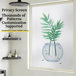 Bamboo Leaf Window Privacy Film Frosted Static Cling Glass Sticker Sun Protection Translucent Green Plant Pattern For Bathroom Home