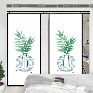 Minimalist bamboo leaf frosted privacy window film for sliding glass doors and bathroom windows