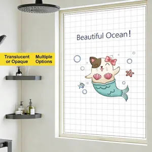 Karikatur Meerjungfrau Katze Mattierte Privatsphäre Fensterfolie Statisch Haftend Glas Aufkleber Für Badezimmer Haus Dekor
