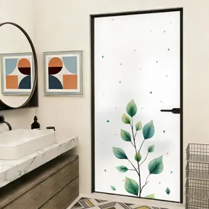 Minimalist green leaf privacy window film for bathroom glass door decoration