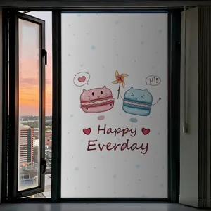 Frosted privacy window film featuring cute macaron cat designs and Happy Everyday text