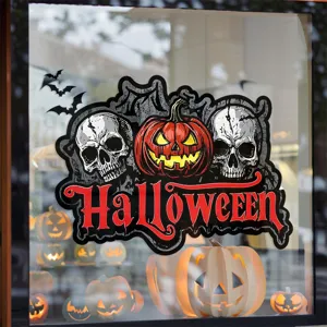 Halloween window static sticker featuring spooky pumpkin and skull design