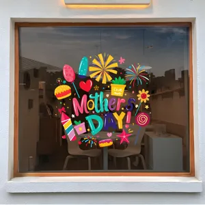 Bunter Fensteraufkleber zum Muttertag mit 'Mother's DAY!' und festlichen Motiven