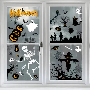 Adesivi statici per finestre di Halloween con zucca, scheletro e pipistrello per vetro