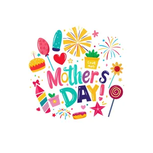 Bunter Muttertags-Fensteraufkleber mit festlicher Illustration und Love Mom Schriftzug