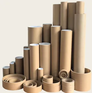 Assorted sizes of industrial kraft paper tubes and cores for packaging and shipping needs.