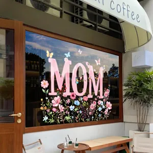 Floral MOM window static sticker for Mother's Day store storefront decorations