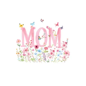 Mother's Day glass static sticker featuring pink MOM text with watercolor floral design
