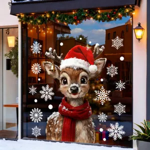 Kerst Rendier Gouden Bel Statische Venstersticker PVC Sneeuwvlok Sticker Voor Etalage Winkelcentrum Feestelijke Sfeer Decor Herbruikbaar