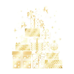 Golden Christmas tree gift box static window sticker for festive holiday decoration