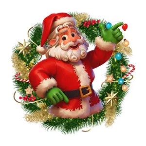 Père Noël 3D en couronne verte autocollant de fenêtre de Noël statique et décoratif