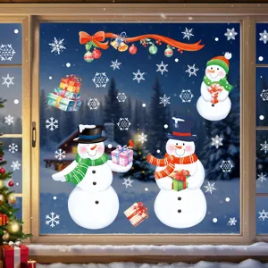 Stickers de fenêtre statiques bonhomme de neige et flocons pour décor de Noël maison.