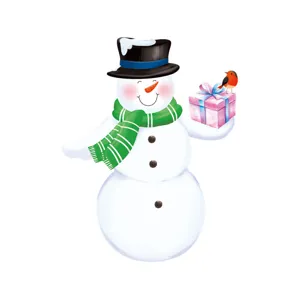 Autocollant de fenêtre bonhomme de neige de Noël avec boîte cadeau et petit rouge-gorge