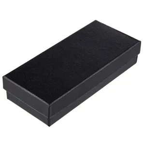 Elegant black rectangular watch gift box with textured finish, professional detail view.