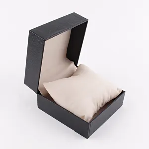 Elegante scatola per orologi nera con morbido cuscino interno crema