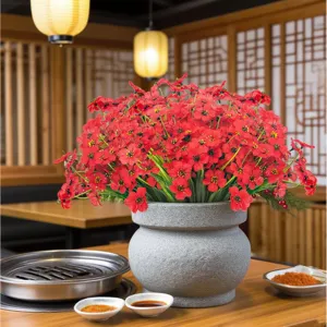 Artificial red flower potted plant decorative faux floral arrangement for home interior