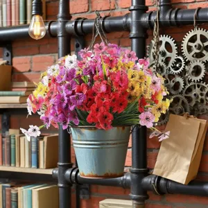 Artificial hanging flower pot colorful fake flowers industrial style home decoration wall decor