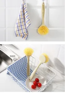 Wheat straw kitchen pot brush with long handle, eco-friendly hanging dish washing brush.