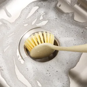 Wheat straw long handle pot cleaning brush for daily home kitchen sink dish washing.