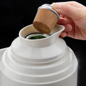 Thermos replacement wooden cork stopper for household vacuum flask lid detail view