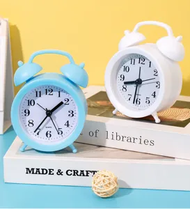 Creative cute twin bell alarm clock mute pointer desktop clock for bedroom home decor