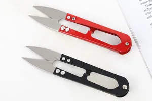 Household U-shaped spring thread scissors, colorful tailoring clippers for sewing and crafts.
