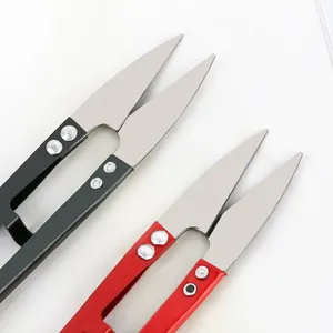U-shaped spring thread scissors for sewing and cross stitch, colorful metal craft tool.