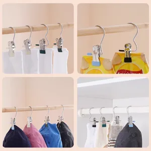 Pinces crochets en acier inoxydable concues pour le rangement et la suspension.