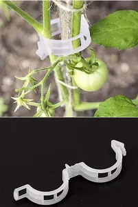 Kunststof planten ondersteuning clips voor tomaten en wijnstokken, gedetailleerd overzicht.