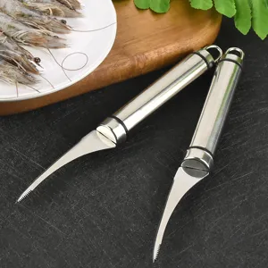 Stainless Steel Shrimp Deveiner Tool Kitchen Seafood Peeler Curved Serrated Blade Ergonomic Handle Cleaning Gadget