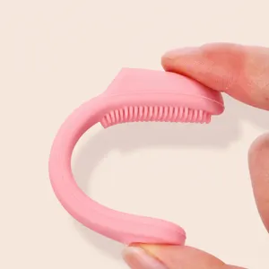 Silicone pet finger toothbrush for dog teeth cleaning flexible soft pink oral care tool