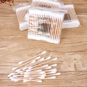 Disposable wooden cotton swabs 100pcs double head ear cleaning buds hygiene sticks