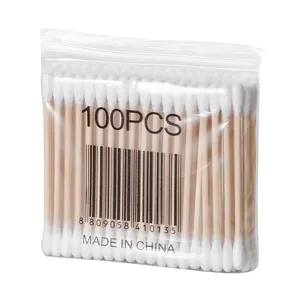 Einweg doppelseitige Holz Wattestäbchen 100 Stk Ohrenreinigung Make-up Kosmetikwerkzeuge
