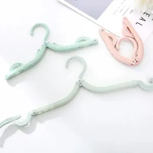 Portable Foldable Clothes Hanger Travel Space Saving Plastic Solid Color Non-Slip Multi-Functional Mini Hanger