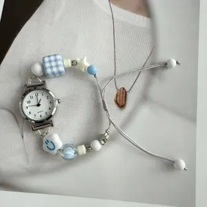 Orologio da Donna con Cinturino di Perline INS Minimalista Simpatico Orologio al Quarzo con Quadrante Piccolo per Studenti Gioielli di Moda