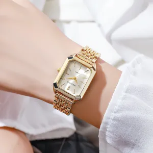 Mode Quadratische Quarzuhr Für Damen Legierungsgehäuse Metallgliedband Rechteckiges Zeigerzifferblatt Minimalistische Elegante Sunray Armbanduhr Geschenk