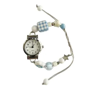 Orologio da polso con perline stile ins minimalista con perline blu e bianche ragazze