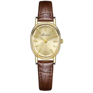 Minimalistische Oval Quarzuhr Für Damen Retro Eiform Legierung Gehäuse Kunstleder Armband Casual Ins Stil Armbanduhr Mode Uhr