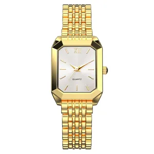 Elegante goldene quadratische Quarzuhr für Damen mit silbernem römischem Zifferblatt