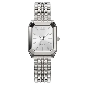 Elegante Damen-Quarzuhr mit silbernem Stahlband und quadratischem, minimalistischem Zifferblatt