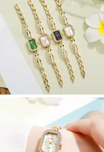 Elegante quadratische Quarz-Schmuckarmbanduhr für Damen mit einer strassbesetzten Lünette