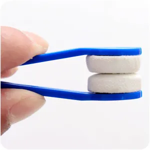 Portable glasses cleaner tongs with microfiber pads for quick cleaning, compact design.
