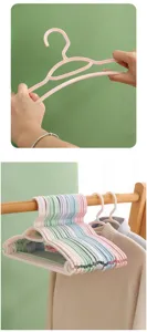 Close-up detail of flexible plastic clothes hanger with non-slip design for easy home storage.